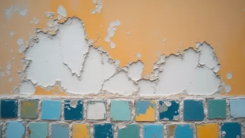 Białe plamy na tynku mozaikowym