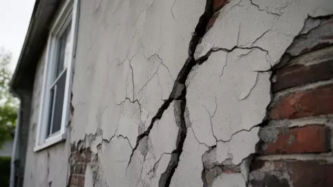 pękający tynk zewnętrzny