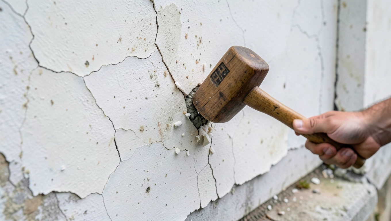 Test stuknięcia na odspajanie tynku zewnętrznego